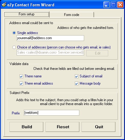 Contact Form Wizard Screenshot