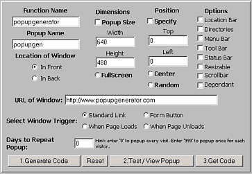 Popup Generator Screenshot